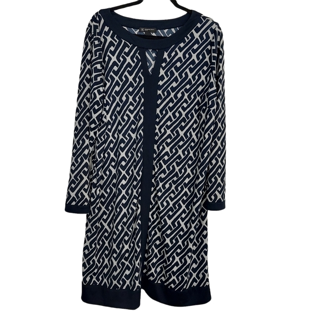 INC International Concepts Dress Women Plus Size 1X Blue Geometric Knee Length.